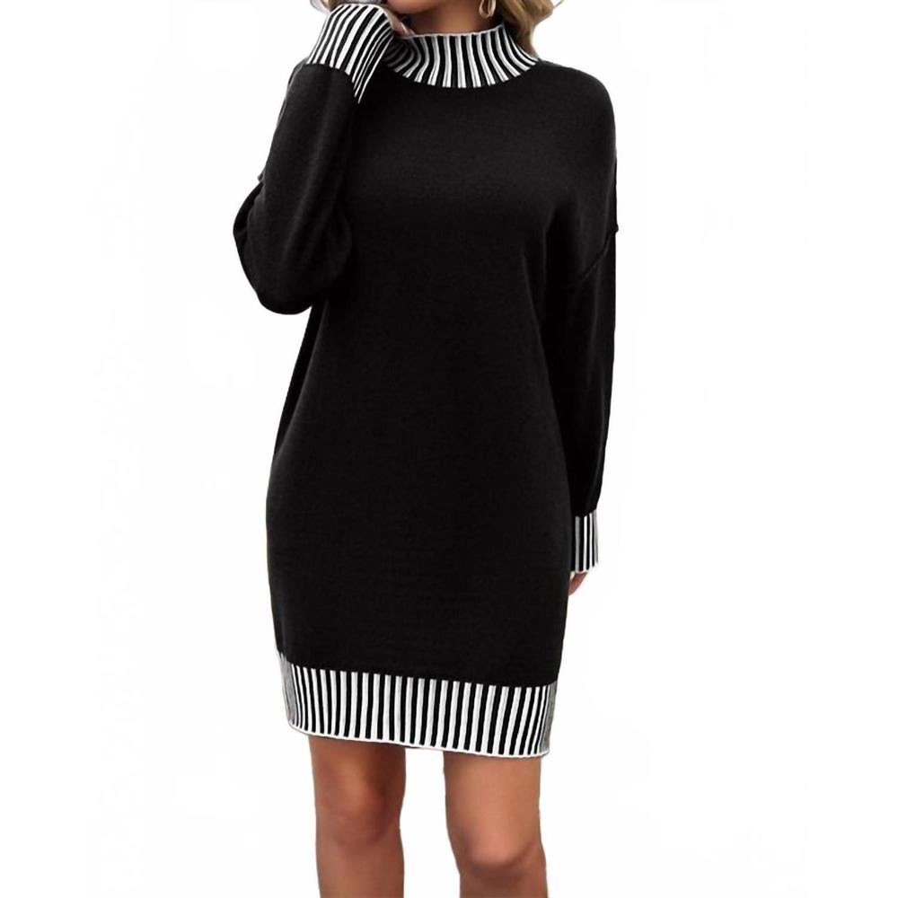 NEW 1 THE WOMAN turtleneck pullover sweater dress in black white